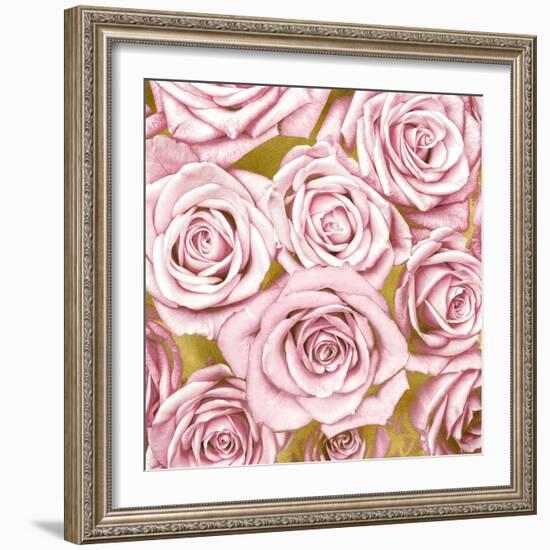 Pink Roses on Gold-Kate Bennett-Framed Art Print