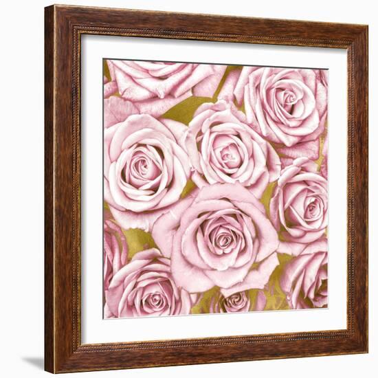 Pink Roses on Gold-Kate Bennett-Framed Art Print