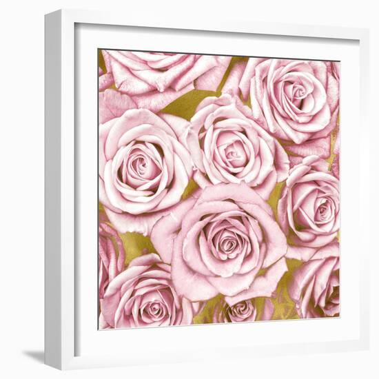 Pink Roses on Gold-Kate Bennett-Framed Art Print