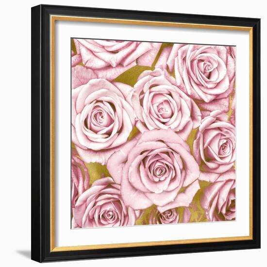 Pink Roses on Gold-Kate Bennett-Framed Art Print