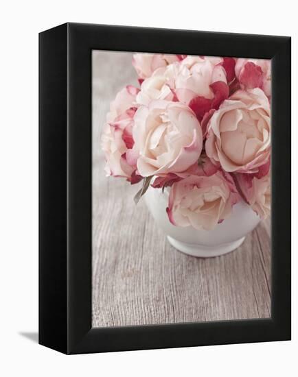 Pink Roses on Wooden Desk-egal-Framed Premier Image Canvas