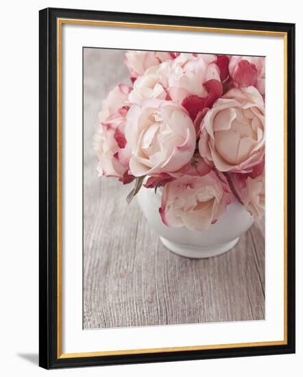 Pink Roses on Wooden Desk-egal-Framed Photographic Print