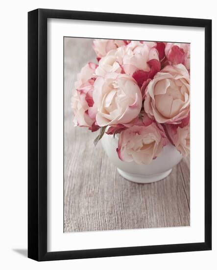 Pink Roses on Wooden Desk-egal-Framed Photographic Print