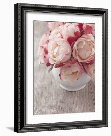 Pink Roses on Wooden Desk-egal-Framed Photographic Print