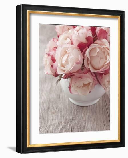 Pink Roses on Wooden Desk-egal-Framed Photographic Print