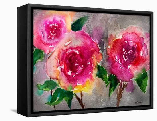 Pink Roses-Victoria Brown-Framed Stretched Canvas