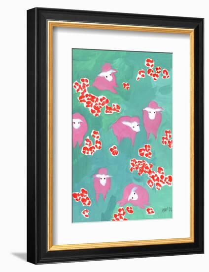 Pink Sheep on A Green Meadow-Ania Zwara-Framed Photographic Print