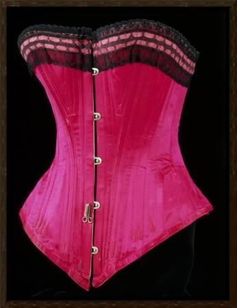 Pink Silk Satin Edged Whalebone Corset with Black Lace and Pink Ribbon'  Giclee Print