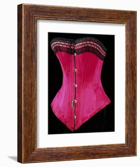 Pink Silk Satin Edged Whalebone Corset with Black Lace and Pink Ribbon-null-Framed Giclee Print