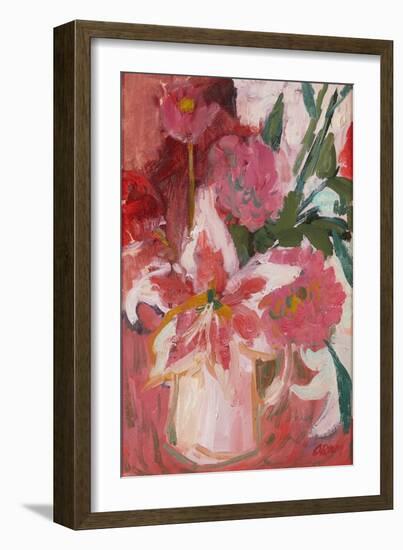 Pink Still-Life ( Oil on Board)-Ann Oram-Framed Giclee Print