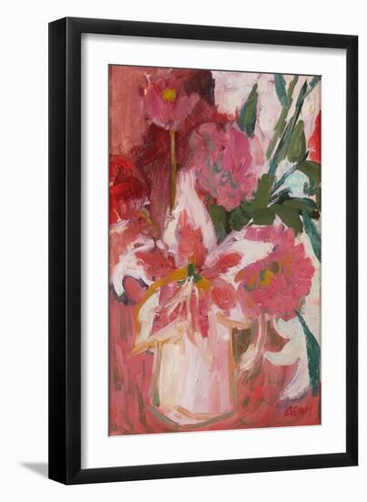 Pink Still-Life ( Oil on Board)-Ann Oram-Framed Giclee Print