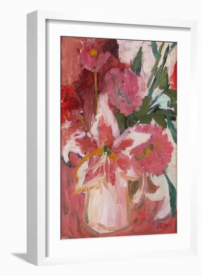 Pink Still-Life ( Oil on Board)-Ann Oram-Framed Giclee Print