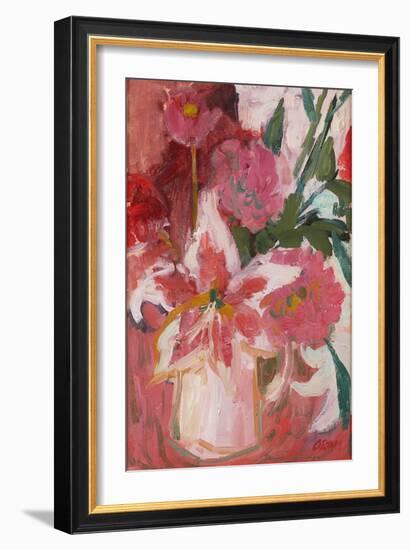 Pink Still-Life ( Oil on Board)-Ann Oram-Framed Giclee Print
