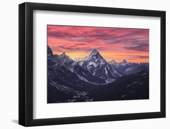 Pink sunrise on Antelao and Cortina d'Ampezzo valley in winter with snow, Dolomites-Francesco Fanti-Framed Photographic Print