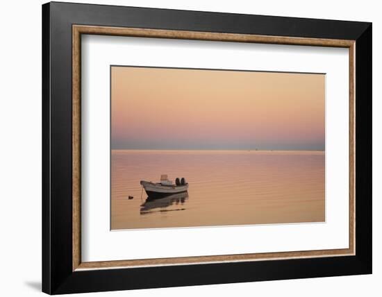 Pink Sunrise with Small Boat in the Ocean, Ifaty, Tulear, Madagascar-Anthony Asael-Framed Photographic Print