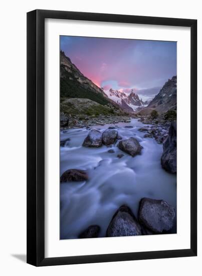 Pink Sunset Light At Lago Torre (Patagonia) Lights Up The Mountains And Valley Before Me-Joe Azure-Framed Photographic Print