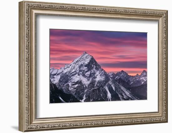 Pink sunset on Antelao mountain in winter with snow, Dolomites, Trentino-Alto Adige, Italy, Europe-Francesco Fanti-Framed Photographic Print