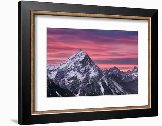 Pink sunset on Antelao mountain in winter with snow, Dolomites, Trentino-Alto Adige, Italy, Europe-Francesco Fanti-Framed Photographic Print