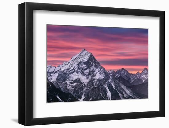 Pink sunset on Antelao mountain in winter with snow, Dolomites, Trentino-Alto Adige, Italy, Europe-Francesco Fanti-Framed Photographic Print