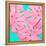 Pink Tropical Palm Leaves of Monstera in Vibrant Bold Color on Turquoise Background-Katya Havok-Framed Stretched Canvas