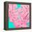 Pink Tropical Palm Leaves of Monstera in Vibrant Bold Color on Turquoise Background-Katya Havok-Framed Stretched Canvas