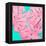 Pink Tropical Palm Leaves of Monstera in Vibrant Bold Color on Turquoise Background-Katya Havok-Framed Stretched Canvas