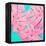 Pink Tropical Palm Leaves of Monstera in Vibrant Bold Color on Turquoise Background-Katya Havok-Framed Stretched Canvas