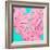 Pink Tropical Palm Leaves of Monstera in Vibrant Bold Color on Turquoise Background-Katya Havok-Framed Photographic Print