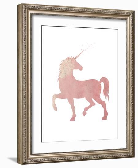 Pink Unicorn-Peach & Gold-Framed Art Print