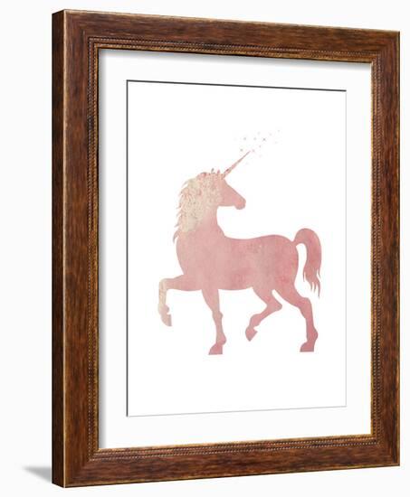 Pink Unicorn-Peach & Gold-Framed Art Print