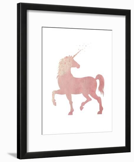 Pink Unicorn-Peach & Gold-Framed Art Print