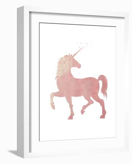 Pink Unicorn-Peach & Gold-Framed Art Print