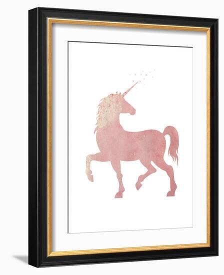 Pink Unicorn-Peach & Gold-Framed Art Print