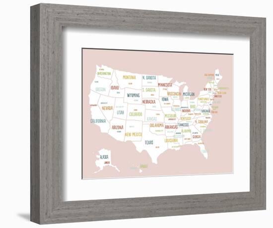 Pink USA Map-Kindred Sol Collective-Framed Art Print