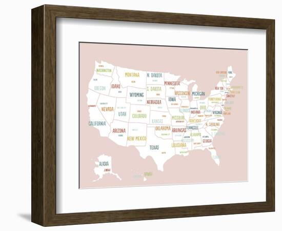 Pink USA Map-Kindred Sol Collective-Framed Art Print