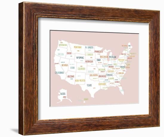 Pink USA Map-Kindred Sol Collective-Framed Art Print