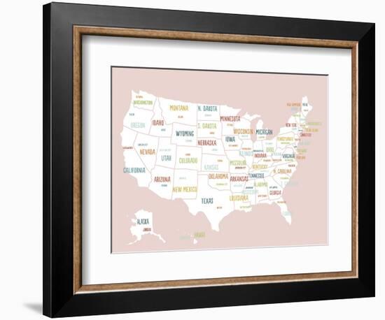 Pink USA Map-Kindred Sol Collective-Framed Art Print