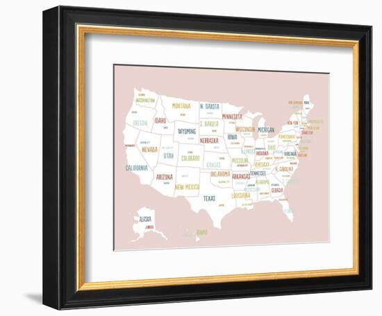 Pink USA Map-Kindred Sol Collective-Framed Art Print