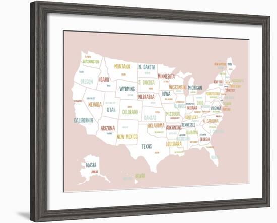 Pink USA Map-Kindred Sol Collective-Framed Art Print
