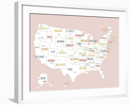 Pink USA Map-Kindred Sol Collective-Framed Art Print