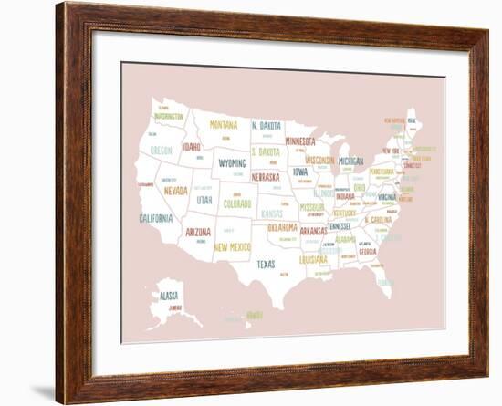 Pink USA Map-Kindred Sol Collective-Framed Art Print