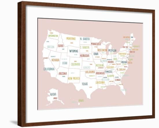 Pink USA Map-Kindred Sol Collective-Framed Art Print