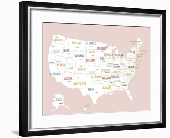 Pink USA Map-Kindred Sol Collective-Framed Art Print