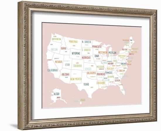 Pink USA Map-Kindred Sol Collective-Framed Art Print