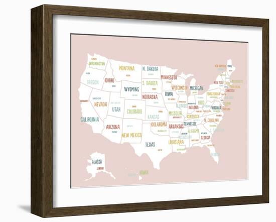 Pink USA Map-Kindred Sol Collective-Framed Art Print