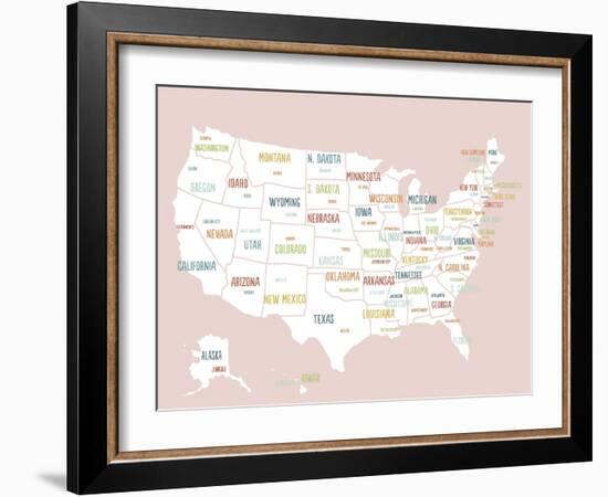 Pink USA Map-Kindred Sol Collective-Framed Art Print