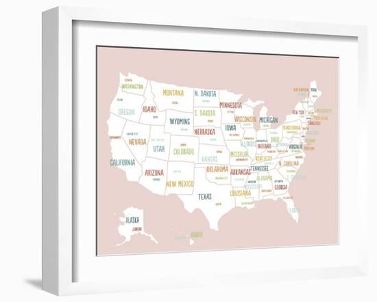 Pink USA Map-Kindred Sol Collective-Framed Art Print