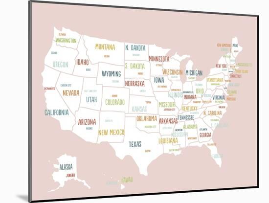 Pink USA Map-Kindred Sol Collective-Mounted Art Print