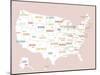 Pink USA Map-Kindred Sol Collective-Mounted Art Print