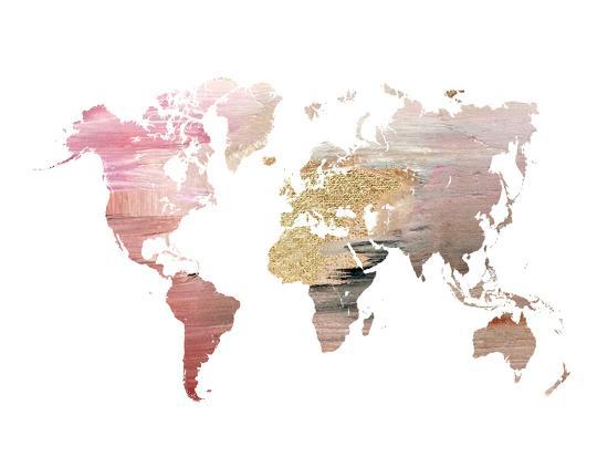 Pink World Map Art Print Ikonolexi Art Com
